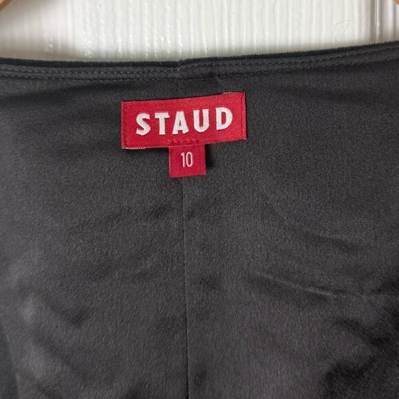 Staud Black Velvet Fur Trim Yin Yang Mini Dress 10 - Picture 6 of 8